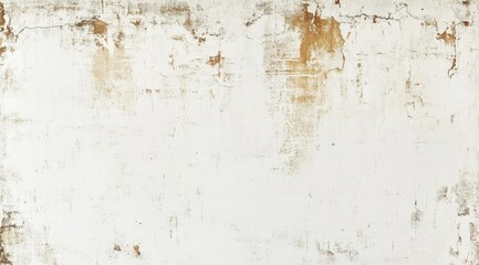 Weathered white wall texture with patches of  brown and peeling paint, showing age and wear