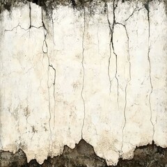 Obraz premium Weathered, off-white wall with extensive cracking and dark, stained base
