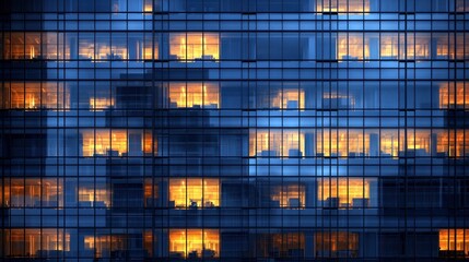 Office building with lit windows at dusk/night
