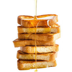 Golden toast slices with drizzle