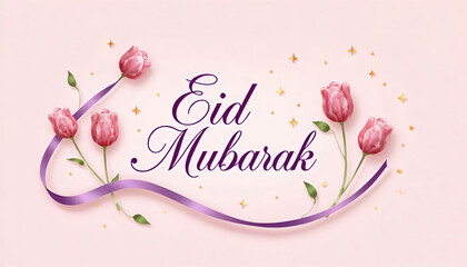 Artistic Eid Mubarak design with a romantic, springtime feel and soft, glowing accents.
