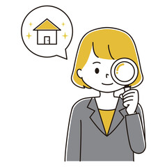 家探しをするスーツ姿の女性のイラスト
