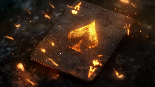 Flames Engulfing a Playing Card Illustrating the Ace of Spades in a Dramatic Display of Light and Shadow. Generative AI