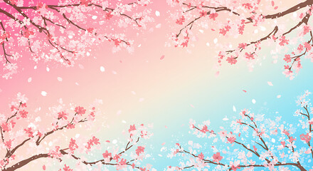 Fototapeta premium Pastel Blossom Branches Frame, Spring Background