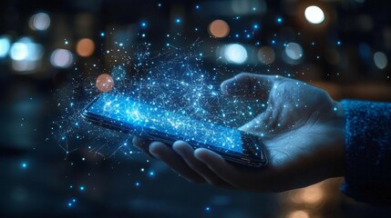 A businessman engages with his digital wallet through a mobile phone.