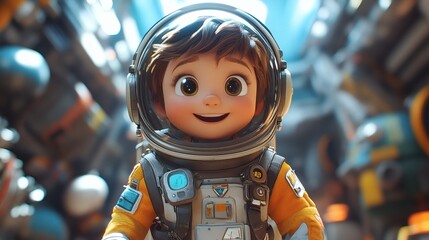 Young Astronaut's Space Adventure in Futuristic Setting