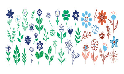 Botanical Bliss: A delightful collection of meticulously crafted, hand-drawn floral elements showcasing delicate details and intricate designs, offering a touch of elegance and natural beauty.