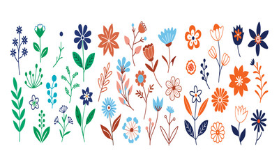 Floral Elements: A vibrant collection of isolated floral elements, capturing the essence of nature, perfect for design projects and celebrating the beauty of blooming flowers.