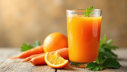 Glass of fresh orange carrot juice, healthy drink , liquid refreshment, carrot color