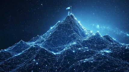 Dark blue digital landscape portrays challenges and aspirations. 