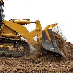 Bulldozer Excavating with Blade in Construction Site Isolated on White
