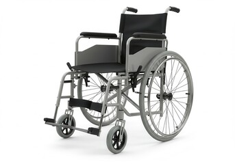 Fototapeta premium Wheelchair with gray frame and black seat on white background
