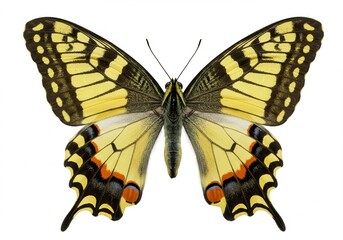 Naklejka premium Eastern swallowtail butterfly with yellow and black wings isolated on white