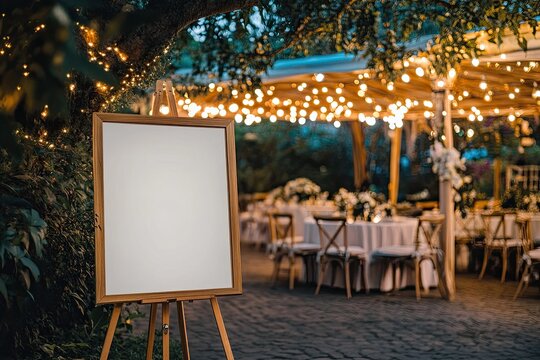 Blank signboard at outdoor evening event