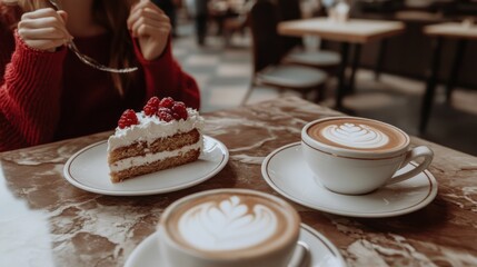 Cafe scene with cake and coffee