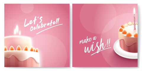 Happy Birthday celebration typography design with 3d birthday cake for greeting card, poster or banner. Vector illustration