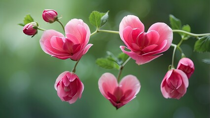 *Close-Up of Pink Bleeding Heart Flowers Hanging on a Curved Stem in Spring Garden*