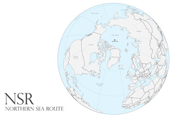Vector illustration of a map of the Northern Sea Route and a globe image showing the Northern Sea Route