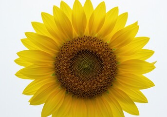 Fototapeta premium Close-up of a bright yellow sunflower with a brown center on a white background