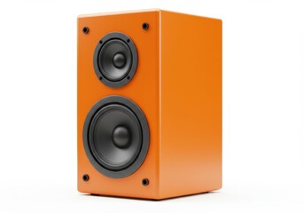 Obraz premium Isolated vibrant tangerine audio speaker with dual drivers on a white backdrop