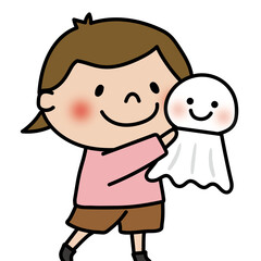 大きなてるてる坊主を持っている子供（女の子1）