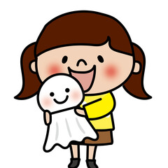 大きなてるてる坊主を持っている子供（女の子2）