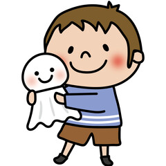 大きなてるてる坊主を持っている子供（男の子1）