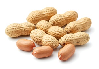 A group of peanuts in shells and shelled on white ground