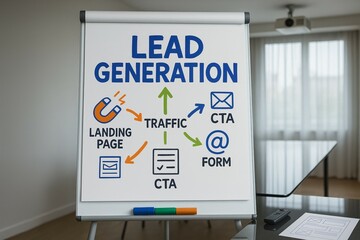 Lead generation strategy on flipchart in modern office