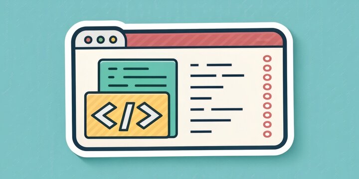 Webpage Code Sticker Design Flat, Line Art, Illustration, Programming Concept Web Development, Coding