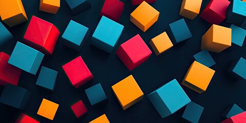 Obraz premium Colorful cubes scattered on dark background