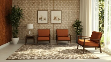 Cozy 3D Render of a Stylish Living Room Featuring Modern Armchairs