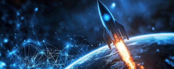 The launch of a rocket symbolizes the ambitious goals of a new digital technology venture.