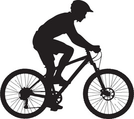 Obraz premium Mountain Biker in Action SilhouetteOff-Road Cycling Adventure VectorExtreme Downhill MTB SceneMountain Bike Rider Jumping SilhouetteCyclist on Rocky Trail Vector Design