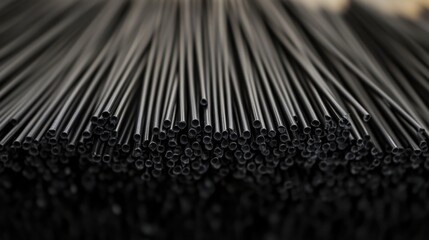 Bundle of round bars with uniform mm diameter aligned in rows