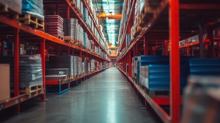 Cylindrical steel bars stored on metal racks in a warehouse
