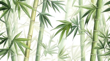 Obraz premium Tropical Bamboo Palm Leaf Wallpaper - Luxurious Hand-Drawn Watercolor Design for Fabric, Print, Cover, Banner and Invitation - Generative AI Artwork