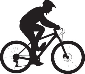 Fototapeta premium Mountain Biker in Action SilhouetteOff-Road Cycling Adventure VectorExtreme Downhill MTB SceneMountain Bike Rider Jumping SilhouetteCyclist on Rocky Trail Vector Design