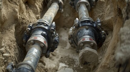 Newly installed sewer pipe sealed at junction with concrete sleeve