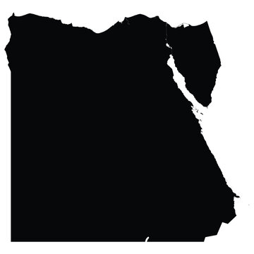 Editable black vector silhouette of Egypt, showing the Sinai Peninsula and the clearly defined course of the Nile River running north through the country into the Mediterranean Sea.
