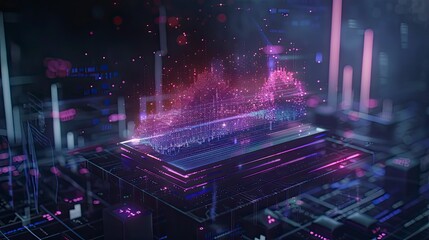 Fototapeta premium Futuristic digital city model displayed on a technological platform