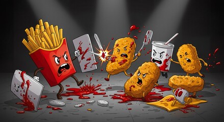 Food Fight Frenzy: An Animated Battle Royale of Fast Food Characters