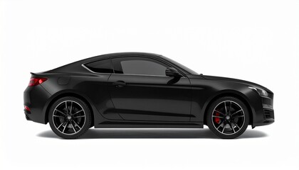 Side View Mockup of a Matte Black Sports Coupe on White Background