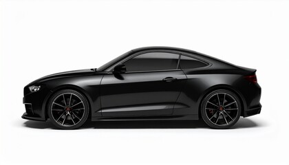Side View Mockup of a Matte Black Sports Coupe on White Background