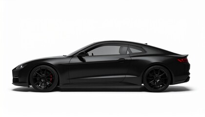 Naklejka premium Side View Mockup of a Matte Black Sports Coupe on White Background