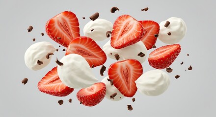 Fototapeta premium Delicious Strawberry Dessert Whipped Cream and Chocolate Shavings Delight