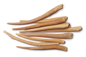 scattered odiyal or palmyra palm sprouts isolated white background, young shoots of palmyra tree, traditional sri lankan snack found in dry and coastal regions of southeast asia