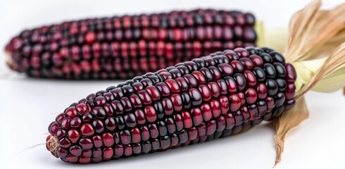 Close-up Duo of Deep Purple Corn Composition, Texture and Color, Corn, Food Photography Purple corn, food photography