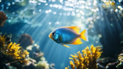 Vibrant Tropical Fish Swimming in Clear Coral Reef Underwater Scene