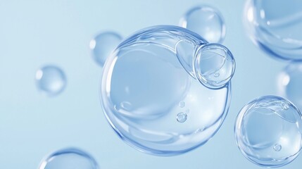 Bright blue background highlighting the beauty of collagen bubbles.